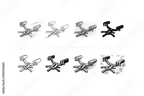 Collection of eight different artistic styles of a bicycle handlebar clip