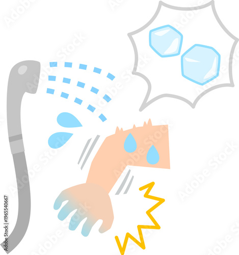 シャワーで冷たい水を浴びた腕