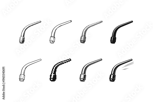 Collection of diverse dental syringe tips in various artistic styles and textures