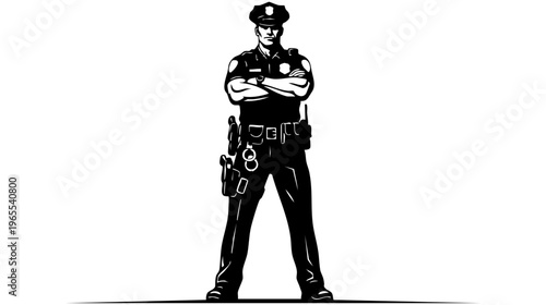 A police officer standing with his arms crossed isolated on transparent background, Vector