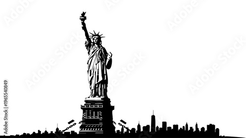 Statue of liberty with city skyline isolated on transparent background, Vector