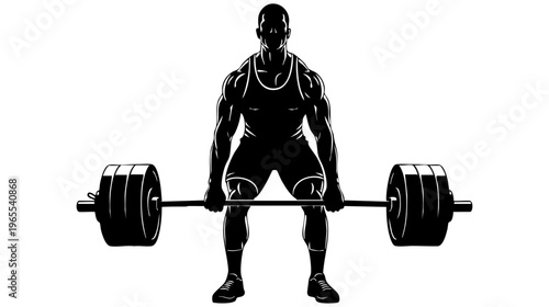 Man lifting a heavy barbell with weights isolated on transparent background, Vector
