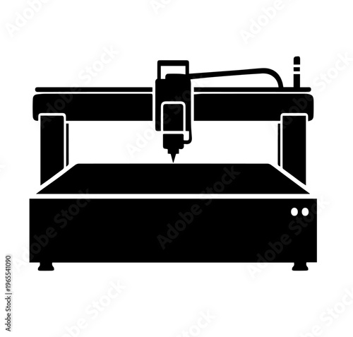 CNC Laser Cutting Machine Silhouette Vector Illustration of Industrial Gantry System for Metal Fabrication and Precision Engineering Template