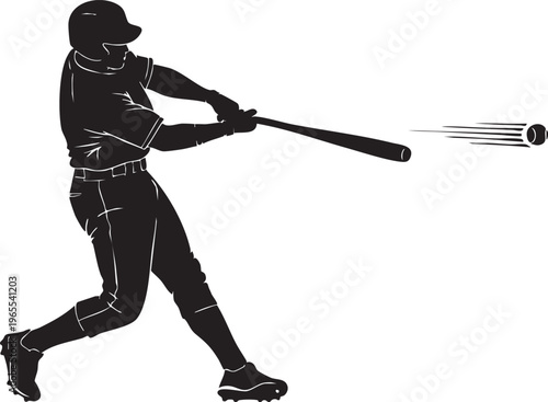 A baseball player swings a bat at an incoming ball isolated on transparent background, Vector