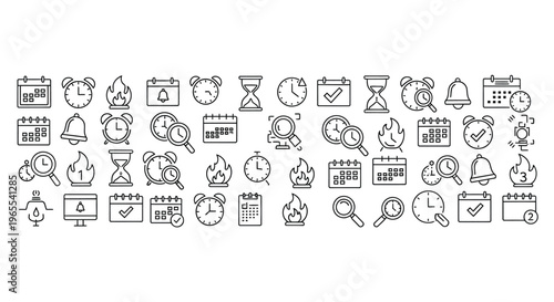 Collection of various time related icons in a linear style