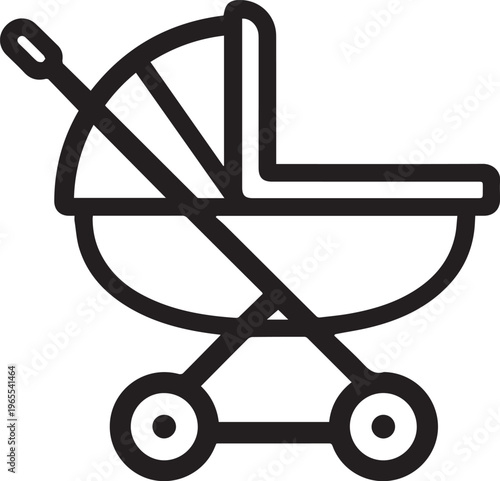 A minimalist outline of a baby stroller, its form hinting at comfort and convenience for a precious little one. 