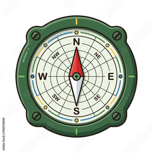 Professional Navigation Compass Icon for Outdoor Adventure and Mapping, North East South West Directional Tool Isolated on White Vector Illustration