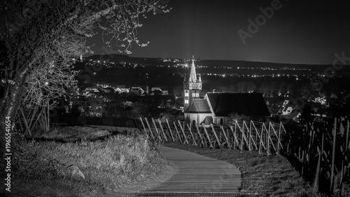Tableau sur toile Beautiful clack and white Alsatian architecture at night in Châtenois in Alsace,