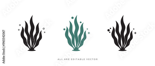 Foto seaweed foliage Silhouette vector icon with Bubbles and Sparkles