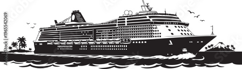 A large cruise ship sailing on the water isolated on transparent background, Vector