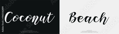 Coconut Beach, Script beauty luxury font alphabet logo. Typography beautiful fashion elegant classic letters serif italic fonts decorative wedding vintage blossom logos. vector illustration
