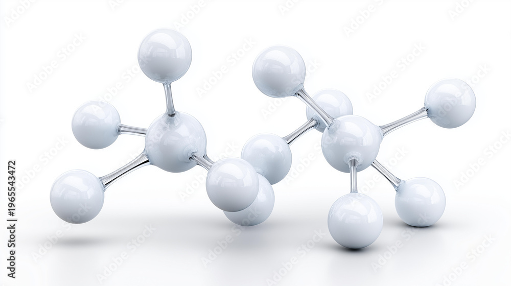 Obraz premium Clean white 3D network structure with connected spheres and lines symbolizing global data communication, biotechnology and nanotechnology concept, minimal white background, with