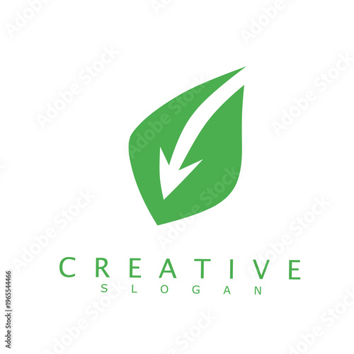 Green leaf icon featuring a negative space downward arrow. This minimalist flat vector design represents environmental footprint reduction, sustainable impact, and eco-friendly conservation