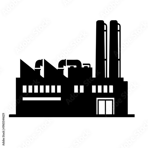 Industrial Factory Building Silhouette Vector Illustration With High Chimneys And Sawtooth Roof For Manufacturing Plant Landscape Design