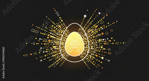 Glowing golden egg with radiant light trails on black background symbolizing hope and inspiration