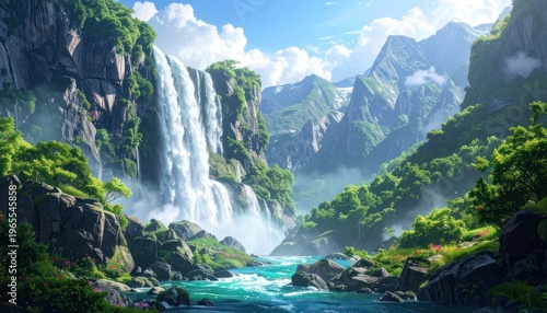 Ephemeral majesty of cascading waters and towering peaks