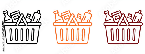 Minimalist vector illustration of three recycling bins labeled for plastic, glass, and paper waste, ideal for eco-friendly campaigns, education, and sustainability marketing.