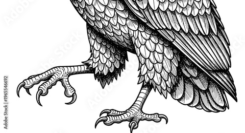 Eagle Talons and Feathers Vintage Engraving Illustration - Bird of Prey Claws and Plumage Detail in Black and White