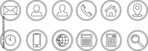 A set of 10 icons in black and white line art style
