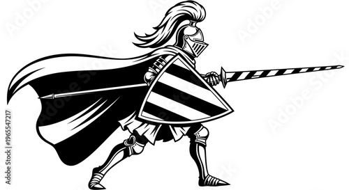 Medieval Knight Mascot Illustration with Jousting Lance and Shield