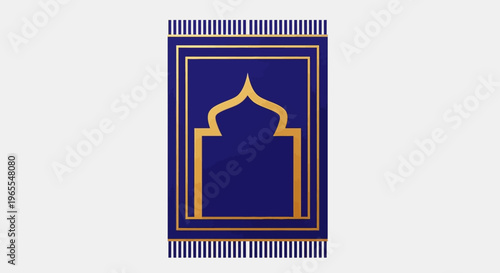 Minimalist Blue and Gold Islamic Prayer Rug Illustration with Mihrab Design Isolated on White Background for Ramadan and Eid Celebrations