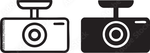 Set of dash cam icons simple line and solid vector graphics for automotive technology and security concepts isolated on white