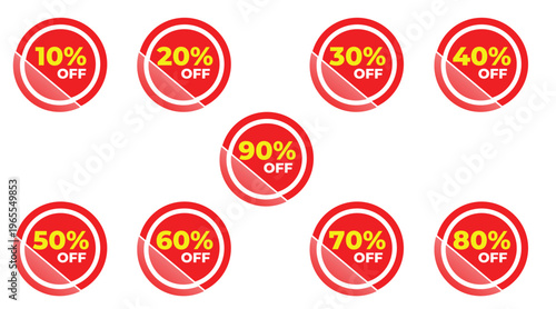 Colorful Discount Sale Stickers Set – 10% to 90% Off Promotional Labels
