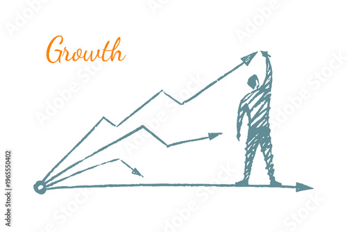 Growth Sketch - businessman drawing rising arrows illustration