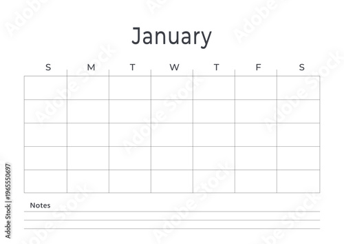 Minimal January 2026 monthly calendar template