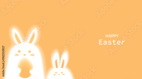 Easter banner poster with rabbits and Easter eggs in a trendy blurred style	
