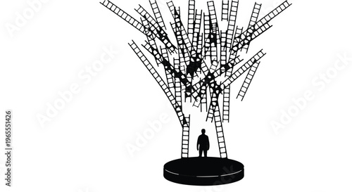 man looking at filmstrip tree structure