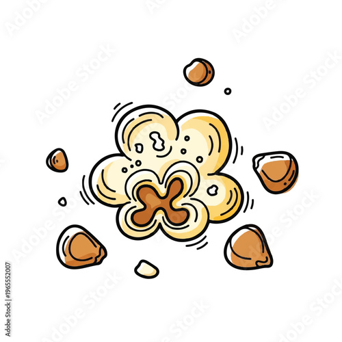 Playful Cartoon Popcorn Pieces Scattered in a Fun Burst Illustration.