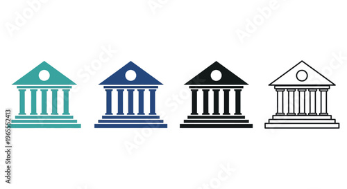Vector graphic illustration of four different colored bank building designs