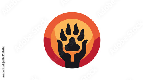 Symbolic illustration of human hand holding animal paw print, representing pet adoption, animal welfare, and wildlife conservation