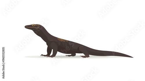 Illustration of a majestic Komodo dragon, a large monitor lizard with scales, isolated on a clean white background. Wildlife predator.