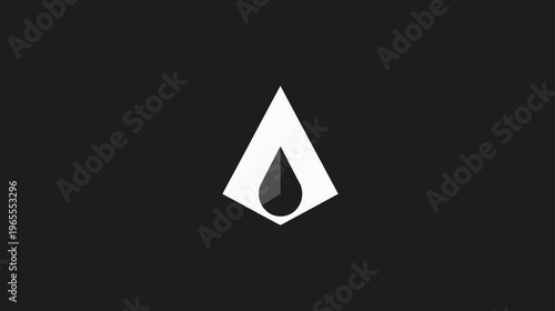 Modern abstract black liquid drop inside a white geometric triangle icon on a dark background, minimalist design element