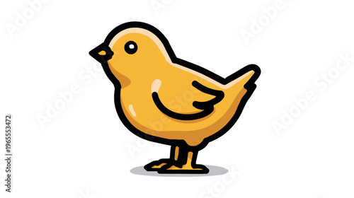 Adorable yellow baby chick cartoon illustration with black outline, cute farm animal character for spring and Easter