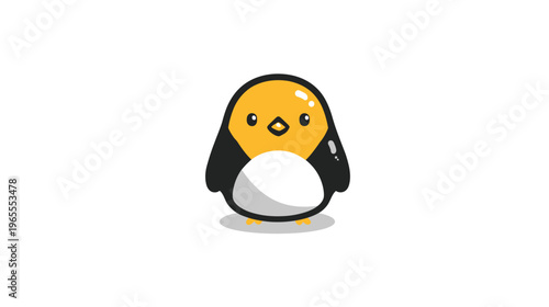 Cute cartoon yellow and black penguin illustration isolated on white background, adorable baby animal character, minimalist graphic design element.