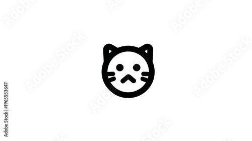 Minimal black outline icon of a sad cat face with a displeased expression, simple vector graphic illustration