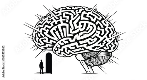 man standing in front of maze brain doorway