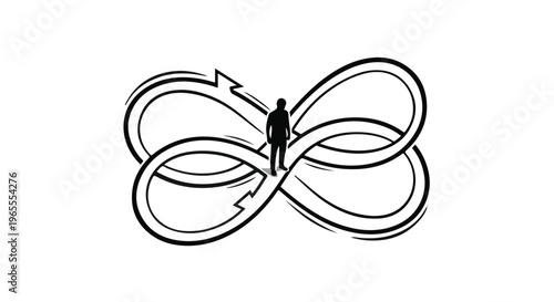 businessman standing on infinity loop with arrows