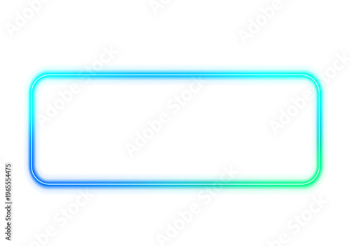 Neon glowing rectangular frame with rounded corners and smooth gradient light. Subtle haze enhances futuristic atmosphere. Ideal for presentation slides and digital design projects.
