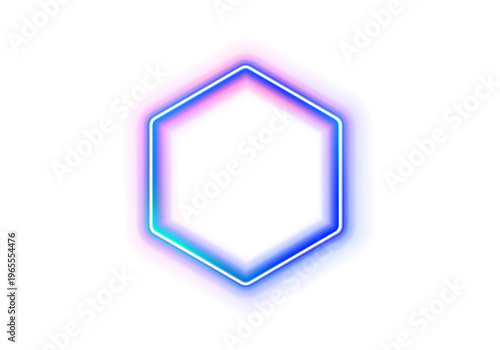 Photography Set of glowing neon frames in blue and purple tones floating on a dark background