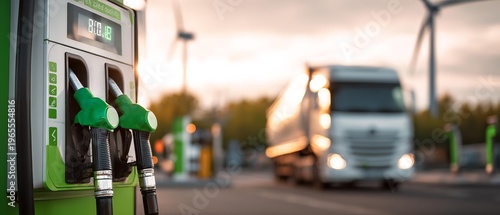 a biofuel pump station with a green fuel nozzle
