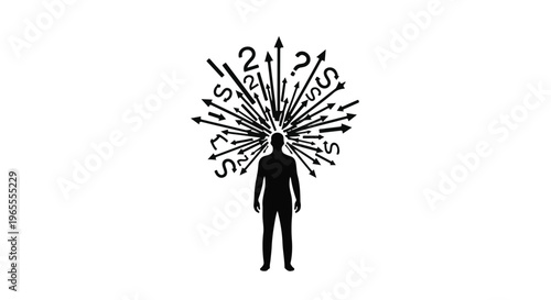 man with multiple question marks coming out of head confusion