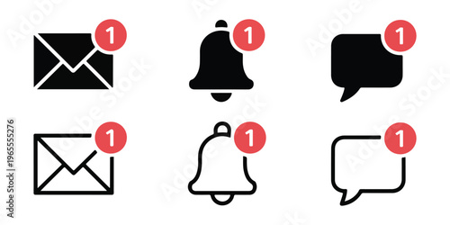 Email message and chat bubble notification icons with red badge showing new alerts and updates.