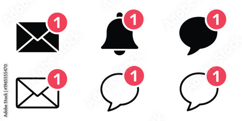 Email message and chat bubble notification icons with red badge showing new alerts and updates.