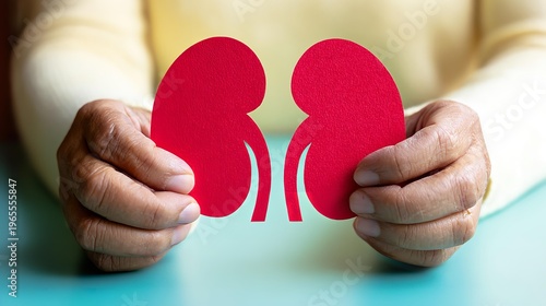 Human hands holding a healthy pair of kidneys in light background.