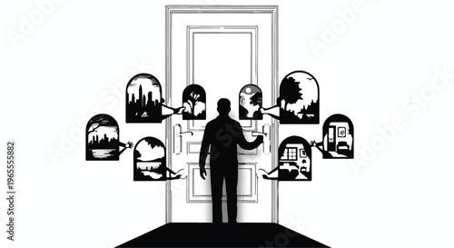 man standing in front of door with multiple opportunities