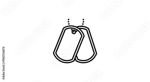 Military dog tags, metal identification labels, black line icons, vector set